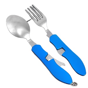 3 In 1 Picknick Backpacking Stalen Opvouwbare <span class=keywords><strong>Camping</strong></span> Kookgerei Kit Outdoor Draagbare Kampvuur Vork Lepel Messenset - Product Image 1