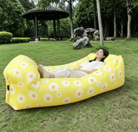 Canapé gonflable moderne jaune vif en forme de marguerite - Fauteuil paresseux pliable esthétique pour le camping en extérieur et la détente à la maison