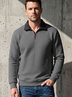 Sweat-shirt sport à col montant et manches longues 100 % coton pour homme, pull décontracté à fermeture éclair 1/4