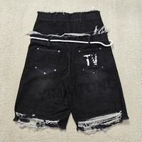 Shorts en jean respirants personnalisés avec logo en cristal pour homme, style streetwear, coupe droite, vintage, double taille, effet vieilli