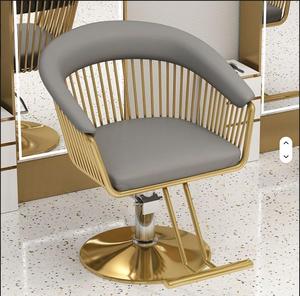 Chaise de coiffure en cuir PU à capitonnage tendance, base ronde dorée, chaise de salon de coiffure pour salon - Product Image 2