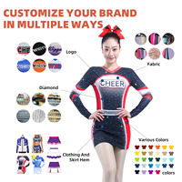 Seragam Cheerleading Biru Kustom dengan Logo Depan Berhias Berlian Imitasi untuk Dewasa, Perlengkapan Kompetisi, Layanan OEM, Elastisitas Spandex/Katun