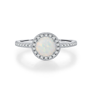 แหวนเงินแท้ S925 ประดับโอปอล ดีไซน์หรูหรา ประดับเพชรแบบ Pave Setting ทรง Halo คลาสสิก สำหรับผู้หญิง เหมาะสำหรับเป็นแหวนหมั้น - Product Image 1