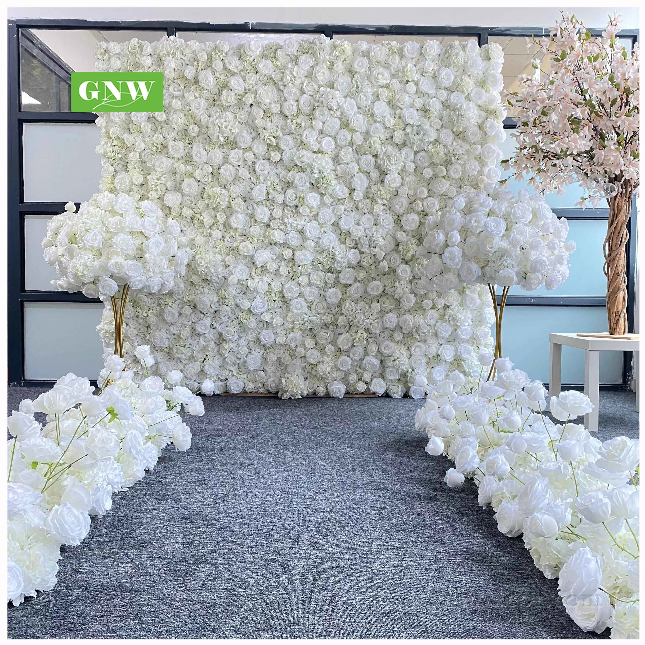GNW floral wedding backdrop artificial roll up wall decoration backdrop curtain for wedding event party