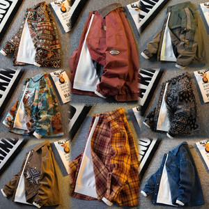Chaqueta Retro de calle alta para <span class=keywords><strong>hombre</strong></span> Estilo americano Ajuste delgado de alta calidad con cuello <span class=keywords><strong>Mao</strong></span> Ni y procesamiento recubierto de empalme a cuadros - Product Image 1