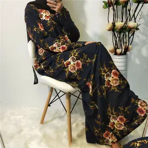 Hot Selling Breathable Dubai Abaya Women Muslim Print Floral Blouse Dress+Skirt Islamic Lady Sets Robes