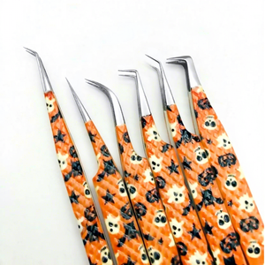 Pince à épiler professionnelle en acier inoxydable avec pointe argentée et motif Halloween, pince antistatique durable avec support de maintien - Product Image 1