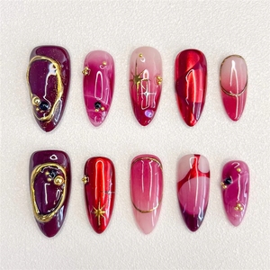 Nouveaux <span class=keywords><strong>faux</strong></span> ongles à presser, motif léopard, en métal, faits main, peints à la main, design <span class=keywords><strong>original</strong></span>, pour manucure tendance et personnalisée - Product Image 6