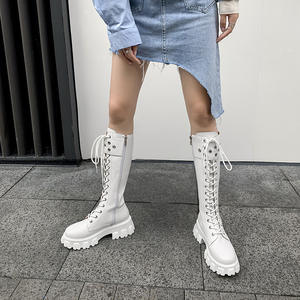 NSB036-botas para mujer hasta la rodilla con plataforma plana, botas de combate con cordones cruzados y punta redonda, <span class=keywords><strong>2021</strong></span> - Product Image 3