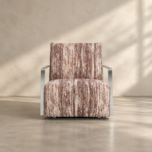 Fabric Armchair Chrome Frame Loose <b>Cushions</b> Striped Upholstered Low Profile Accent Chair Lounge Chair Living Room Villa - Product Image 1