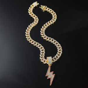 Nouveau Collier Pendentif Éclair Hiphop Personnalisé Vintage Plaqué Or en Alliage pour Hommes, Bijoux Tendance 2026, Vente Chaude - Product Image 1