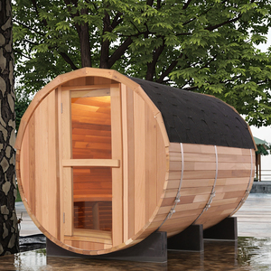 HELIUS Sauna extérieur en tonneau de cèdre rouge-Design de luxe avec chauffage à vapeur, porte en verre-1.8 mètres - Product Image 1