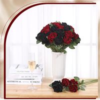 Fleurs artificielles rouges et noires, 36 pétales de rose en soie artificielle, longues tiges, pour la Saint-Valentin, bouquet de mariage, décoration de fête à domicile