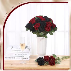 Fleurs artificielles rouges et noires, 36 pétales de <span class=keywords><strong>rose</strong></span> en soie artificielle, longues tiges, pour la Saint-Valentin, bouquet de mariage, décoration de fête à domicile - Product Image 5