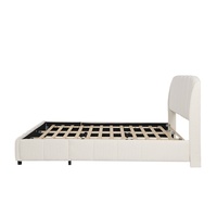Modernes Bouclé-Stoff Kingsize-Plattformbett mit Gebogenem Gepolstertem Kopfteil, Gepolstertes Bettgestell mit Holzlattenunterstützung für Schlafzimmer