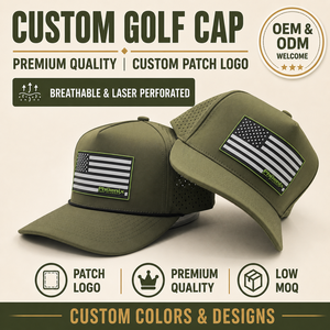 Gorra de Golf Industrial de Cinco Paneles, Sólida e Impermeable, con Emblema de Silicona Personalizado, Bajo MOQ, OEM, Perforada con Láser, Transpirable y Resistente - Product Image 1