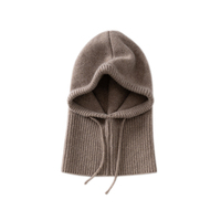 Balaclava unisexe 100% cachemire, couleur unie, tricotée, avec cordon de serrage, chapeau intégré chaud pour l'hiver, cache-cou pour hommes et femmes