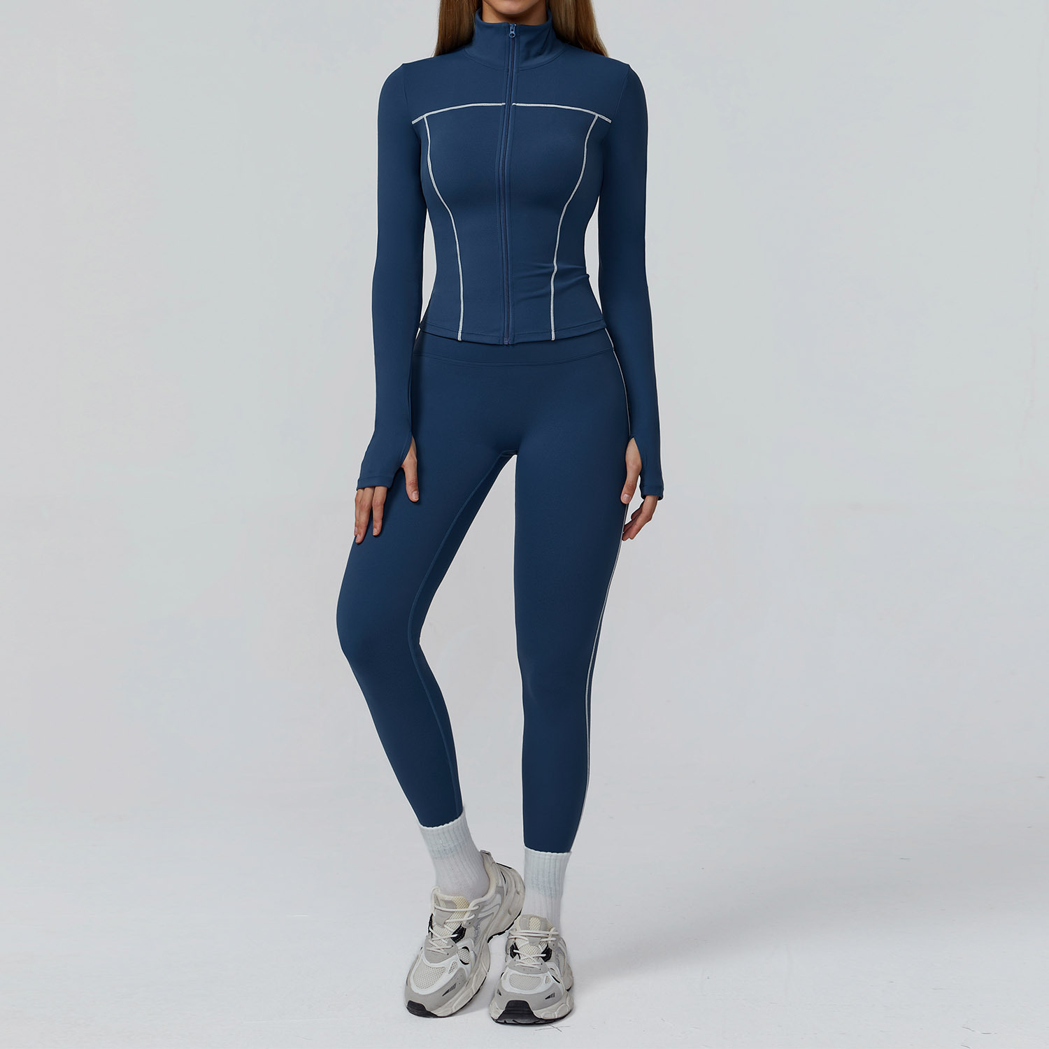 2025 Women's Solid 2-Piece Fitness Set Comfortable Zipper Quick-Dry Eco-Friendly Four-Way Stretch Sports Jacket Thumb Hole Yoga