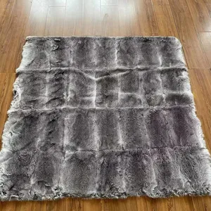 Grand tapis de luxe en fourrure de lapin marron naturel, chaud et doux, 120x120 CM