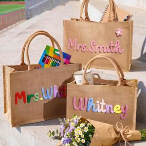 Bolsa de Mano de Lino Tejida a Mano, Informal, para Viajes, con Nombre Personalizado, para Regalos de Agradecimiento a Profesores, Regalos de Boda, Regalos de Regreso a Clases, Color Sólido - Product Image 3