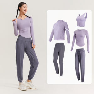 Costume de fitness de sport de yoga mince d'été pour femmes décontracté course respirante à séchage rapide avec petit col en V et coupe ajustée - Product Image 2