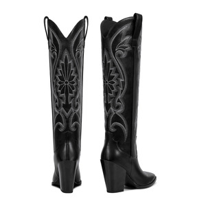 <span class=keywords><strong>Botas</strong></span> Vaqueras de Tacón Alto para <span class=keywords><strong>Mujer</strong></span>, Estilo Vaquero, Bordadas en Negro, Punta Puntiaguda, para Fiestas de Verano, Venta al por Mayor de WETKISS - Product Image 3