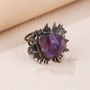 Bagues en pierres précieuses naturelles de guérison, designs spéciaux, améthyste brute violette, ajustables pour femmes et hommes, cadeaux - Product Image 2