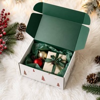 Boîte d'expédition en carton ondulé pour Noël, avec logo personnalisé, couleur pleine, intérieur vert foncé, écologique, recyclée, boîte cadeau en carton
