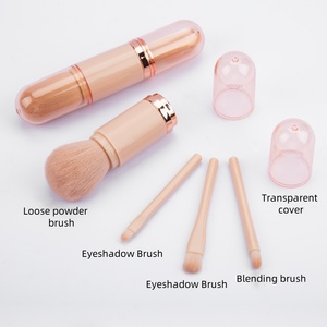 Pinceau de maquillage portable 4-en-1 anti-poussière, design télescopique en plastique pour application de poudre libre, blush, fard à paupières et rouge à lèvres - Product Image 1