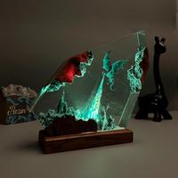 Lampe de table en résine époxy Dragon de Feu moderne, faite à la main, éco-responsable, personnalisée, petite, avec port USB et LED à intensité variable, certifiée HFBH
