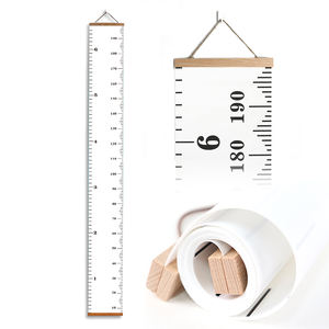 Regla precisa para la tabla de crecimiento de la altura del bebé con marco de fotos de madera maciza y lienzo de tela para decoración de pared - Product Image 1