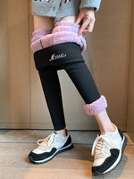 KTS366 OEM Personnalisé Leggings Hiver Taille Haute Broderie Nuage de Mots Velours Doublé Polaire Collants Thermiques Femme