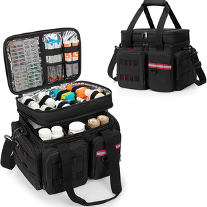 Sac de rangement pour bouteilles de voyage avec poche isotherme, trousse de premiers secours, organiseur de médicaments, 4 séparateurs personnalisés, bandoulière - Product Image 1