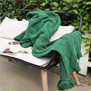 Super confortable accepter personnalisé Crochet Pom Pom épais tricoté jeter couverture pour la décoration de la maison et couverture de voyage FN