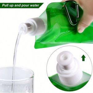 Custom Logo Lightweight Collapsible <b>Water</b> Pouch Reusable Drinking Bag with Carabiner for Walk Run Events - Product Image 4
