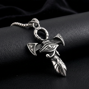 Yunnique - Collares con Colgante de Acero Inoxidable Personalizados para Hombre, Amuletos con Cruz Ankh Egipcia, Ojo de Horus, Mitología, Dos Tonos, Estilo Gótico - Product Image 1