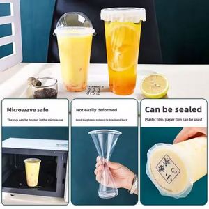 Vente en gros usine : Gobelets en plastique PP de 90 mm avec logo personnalisé, pour café, jus, bubble tea, avec couvercle et porte-paille - Product Image 2