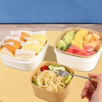 Bol carré en papier kraft de qualité alimentaire jetable, classé parmi les meilleurs, avec couvercle, pour biscuits, salades, collations - Idéal pour les déjeuners scolaires, les réunions et les pique-niques
