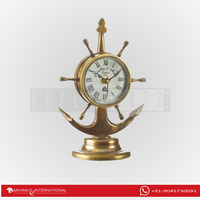 Jam Meja Kuningan Antik dengan Desain Art Deco, Finishing Kuningan Poles, Tampilan Jarum, Hadiah Hari Bumi untuk Pria
