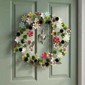 Corona Floral Metálica Rústica Hecha a Mano, Redonda, Decorativa, sin Luces, Paquete Individual - Product Image 6