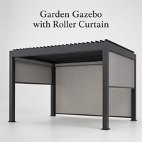 Pergola bioclimatique motorisée en aluminium imperméable pour jardin avec rideau enrouleur