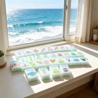 Jeu de tuiles de Mahjong américain en acrylique personnalisé, monocouche, format voyage, fin et léger, motif Jade Blanc et Îles Barrière gravé Océan
