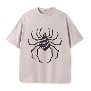 T-Shirt Unisex Oversize con Grafica Retrò di <span class=keywords><strong>Ragno</strong></span> e Catena, Effetto Acid-Wash, Stile Streetwear a Maniche Corte - Product Image 2