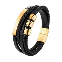 Bracelets en cuir véritable tressé pour hommes POYA en gros, avec boucle magnétique en acier inoxydable 316L