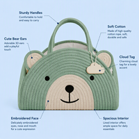 Nouveauté Panier de rangement en corde de coton brodé sur mesure Sac à couches pour bébé Organisateur avec plusieurs compartiments