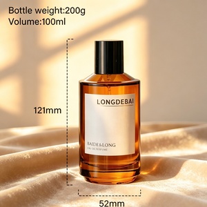 Flacon de parfum vide en verre ambré de luxe en gros, cylindrique, avec pulvérisateur, 30ml, 50ml, 100ml, 250ml, avec autocollant - Product Image 4