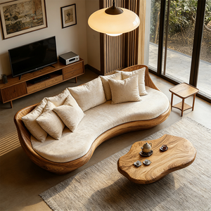 Canapé en bois courbé sur mesure haut de gamme, mobilier d'intérieur de luxe pour penthouse, texture en bois de teck de qualité supérieure, siège sculpté - Product Image 3