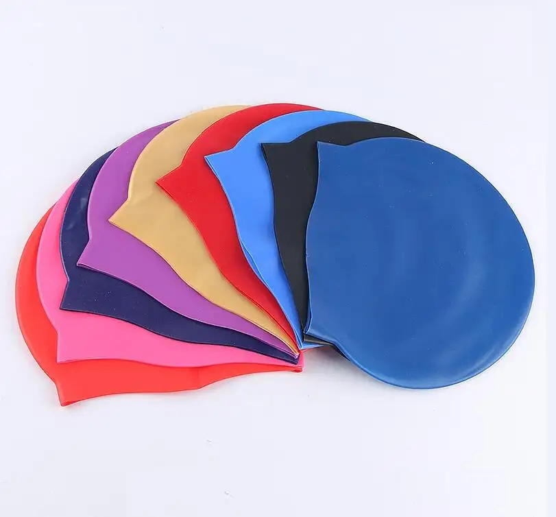 Пользовательский логотип плавательные шапочки прочные водонепроницаемые Хорошие эластичные силиконовые шапочки для плавания для взрослых