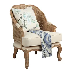 Großhandel Französisch Vintage Möbel Antikes Design Massivholz Dekoration Rattan Arm Couches Chaise Lounge Chair