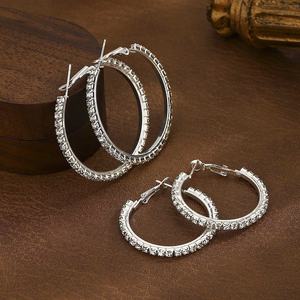 Pendientes de Aro con Diamantes Completos Estilo Europeo Americano, Pendientes Largos de Temperamento Exagerado para Mujer a la Moda - Product Image 4